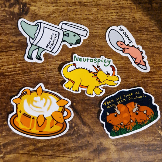 "Spoonie, ADHD, dino extravaganza!"- Waterproof Glossy Sticker Bundle