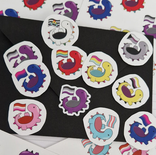 LGBTQ+ Dinosaur Stickers- Lesbian, Demisexual, Pansexual, Non-binary, Asexual, Ally and more!
