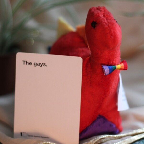 LGBTQ+ Dinosaur Plushie Bundle - Customisable gift bundle including Plushie, Adoption Certificate, Matching Pin and Sticker